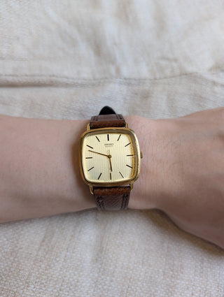Vintage Seiko Quartz Gold Square Leather Strap Watch