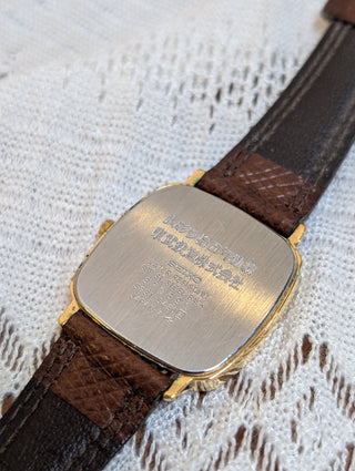 Vintage Seiko Quartz Gold Square Leather Strap Watch