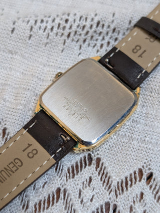 Vintage Seiko Quartz Gold Rectangular Leather Strap Watch