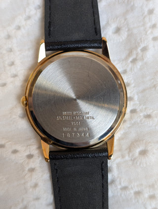 Alba Quartz Gold Round Black Leather Strap Watch