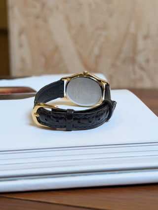 Alba Quartz Gold Oval Black Leather Strap Watch
