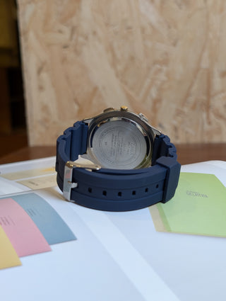 Vintage Timex Quartz Two-Tone Round Navy Rubber Strap Watch