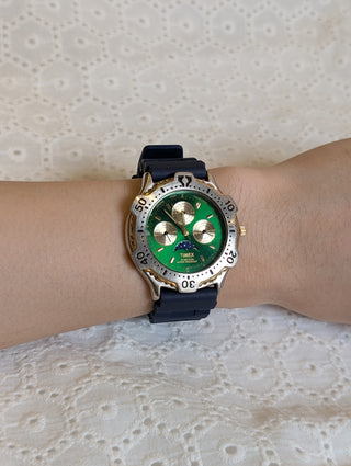 Vintage Timex Quartz Two-Tone Round Navy Rubber Strap Watch