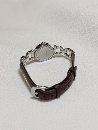 Vintage Coach Quartz Silver-Tone Round Brown Leather Strap Watch #1