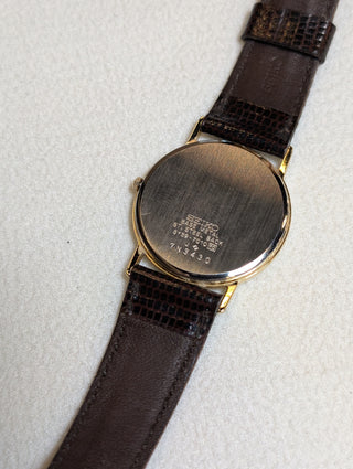 Vintage Seiko Quartz Gold-Tone Round Brown Leather Strap Watch