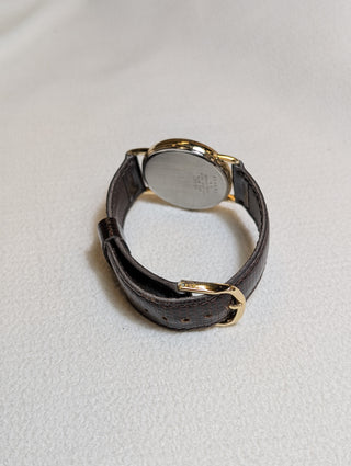 Vintage Seiko Quartz Gold-Tone Round Brown Leather Strap Watch