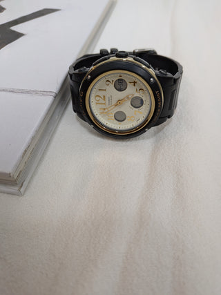 Casio Baby-G Analog-Digital Black and Gold Round Rubber Strap Watch