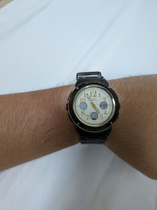 Casio Baby-G Analog-Digital Black and Gold Round Rubber Strap Watch