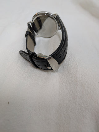 Carlo Cardini Analog Platinum Diamond Silver with Leather Strap Watch