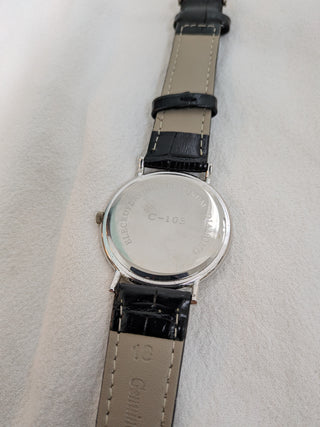 Carlo Cardini Analog Platinum Diamond Silver with Leather Strap Watch